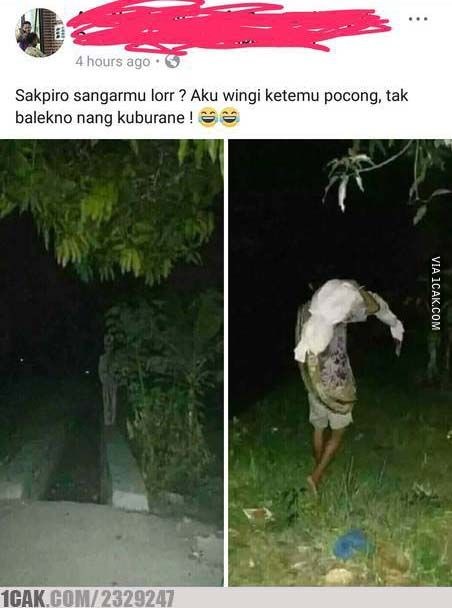 Potret kocak pocong yang gak punya harga diri saat ketemu manusia ini bikin ngakak guling-guling